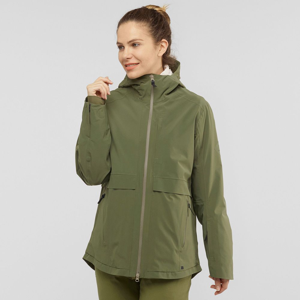 Salomon Israel OUTLAW 3IN1 W - Womens Ski Jackets - Olive (WGVQ-54260)